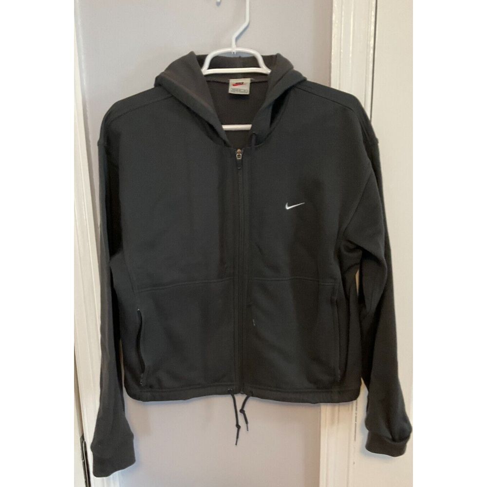 Vintage Nike Full Zip Womens M Hoodie Black Jacket Black and Red Swoosh Tag